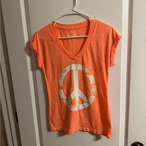 Xhilaration Orange V-Neck Tee with Peace Graphic